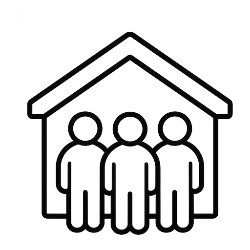 Icono de tres hermanos delante de la casa heredada